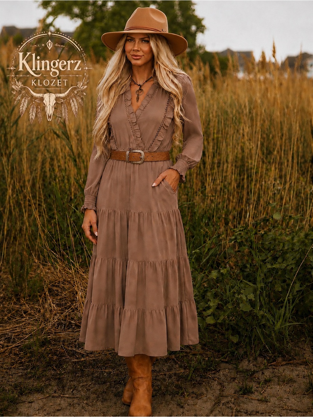 Elegant Taupe bohemian western Dress